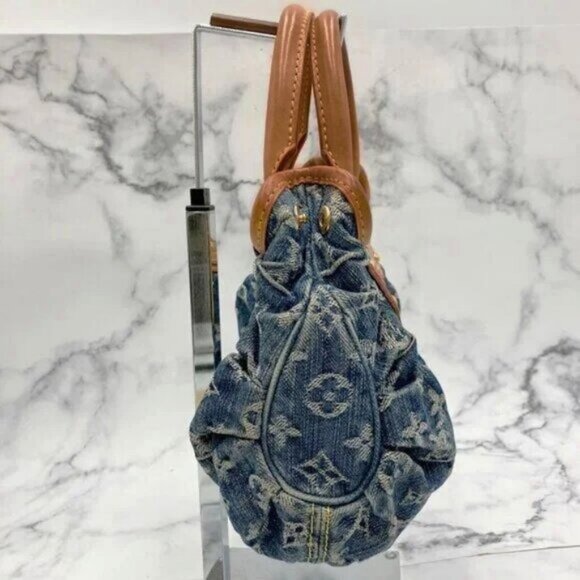Authentic Louis Vuitton Denim Pleaty Monogram Vintage Pouch Pochette Hand Bag - Picture 7 of 16